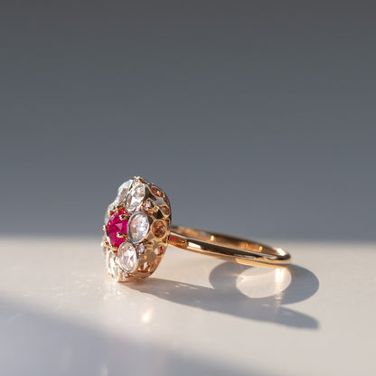 Signature Cluster Ruby and Rose Cut Diamond Ring