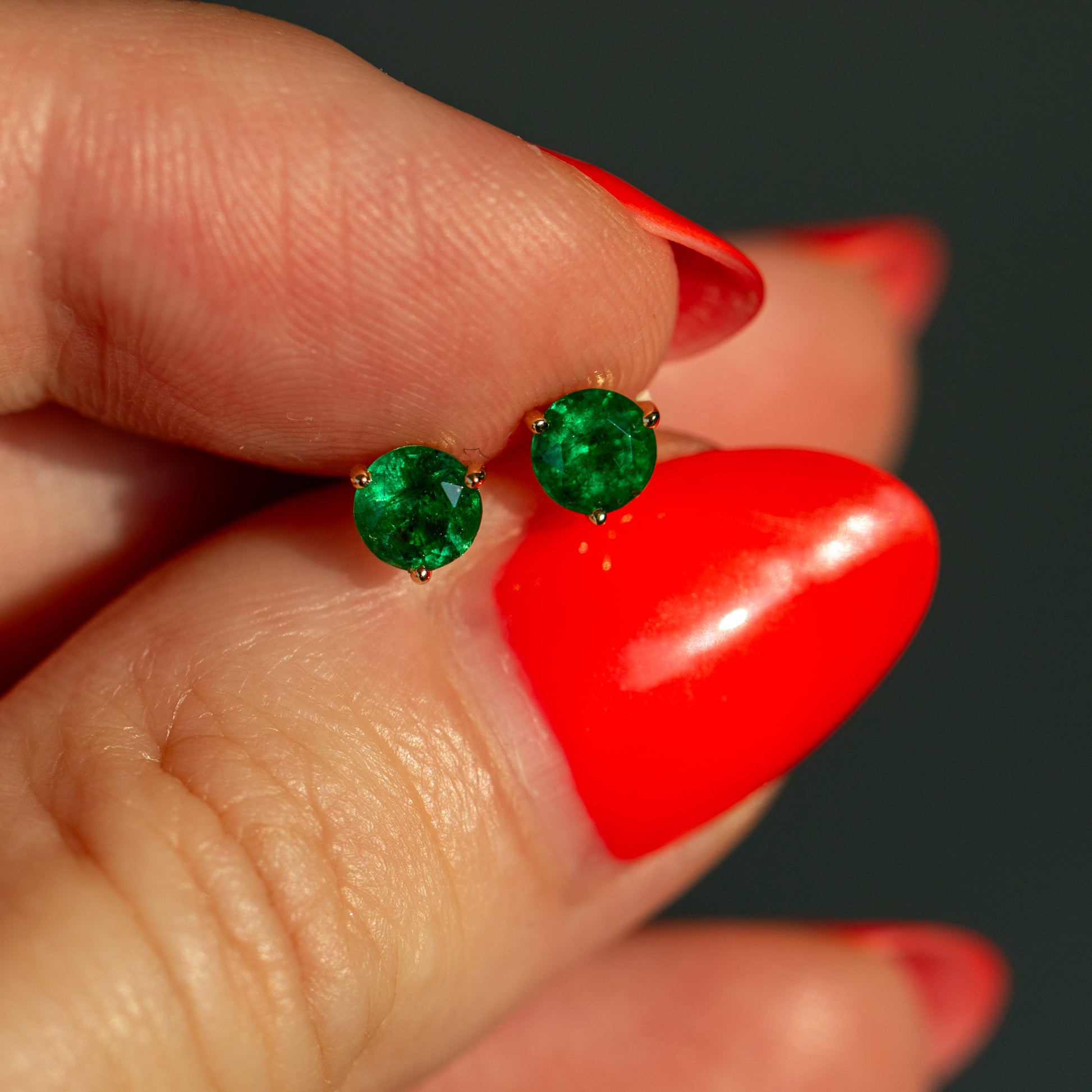 Round Emerald Studs in 18k Yellow Gold by Valentina Fine Jewellery Hong Kong. Global free shipping including UK and USA