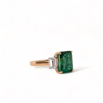 emerald and diamond ring rose gold, emerald cocktail ring USA Hong Kong Australia New Zealand London UK by Valentina Fine Jewellery