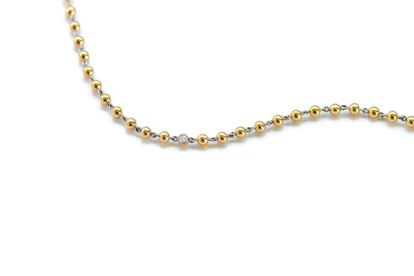 Solid 18k gold and platinum ball chain with diamonds by Valentina Fine Jewellery Hong Kong. Global free delivery worldwide including UK, USA, Australia and New Zealand.