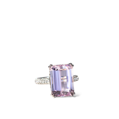 Kunzite and diamond ring in platinum by Valentina Fine Jewellery Hong Kong. Global free shipping including USA, Canada, UK and Singapore. 