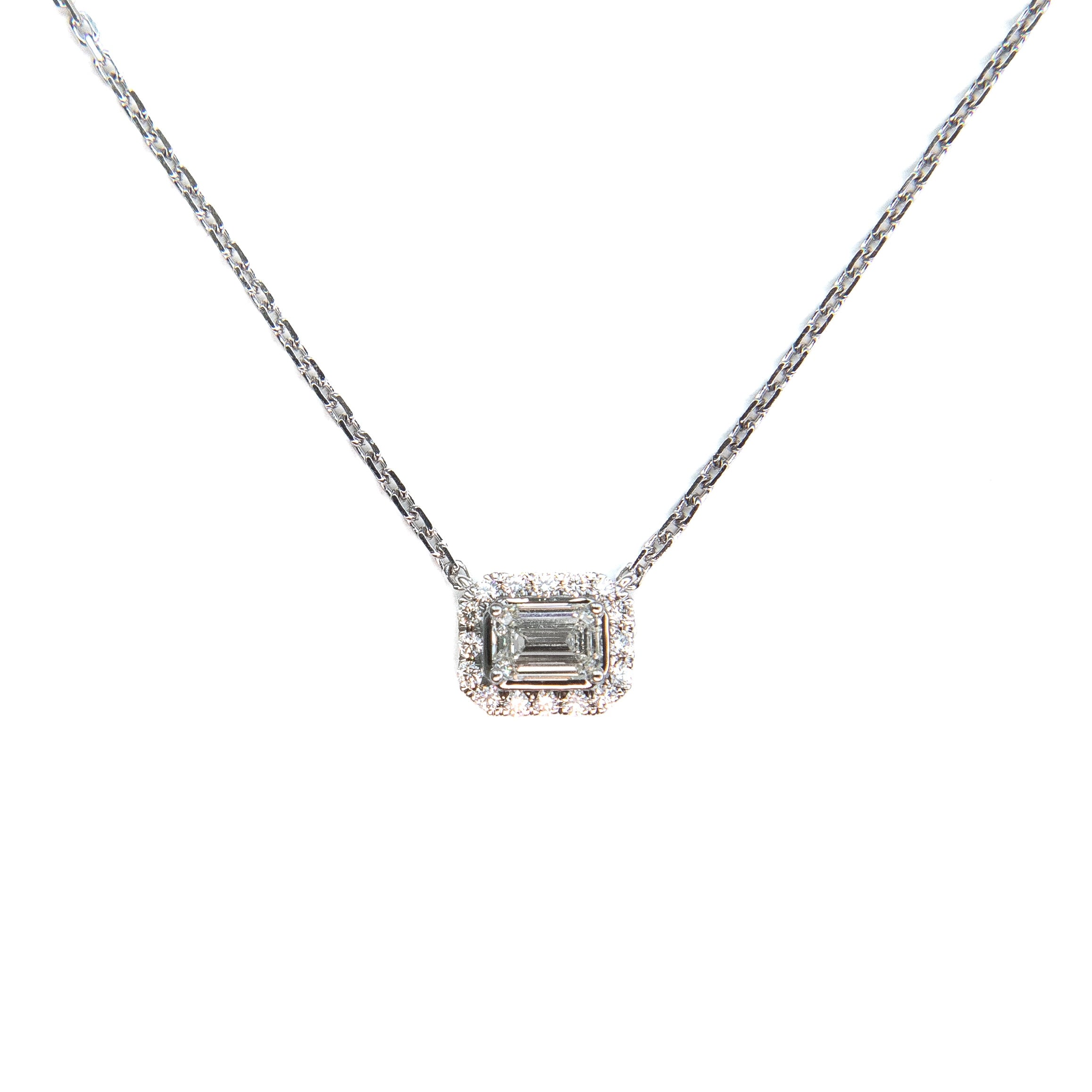 Centered Emerald cut diamond pendant necklace