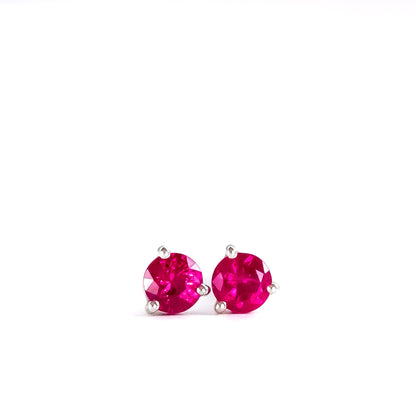 Round pinkish red ruby studs in platinum by Valentina Fine Jewellery Hong Kong USA