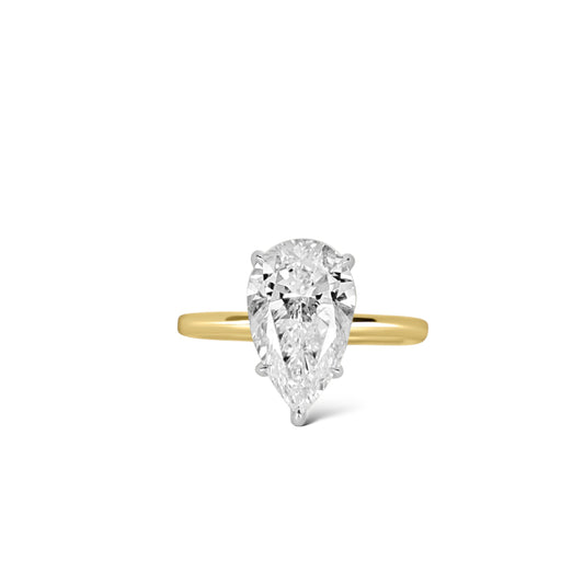 3.10ct Pear Cut Diamond Engagement Ring in 18k gold by Valentina Fine Jewellery Hong Kong. Global free shipping including USA, Dubai, Singapore and Australia. Stunning 3 carat lab grown diamond ring. 