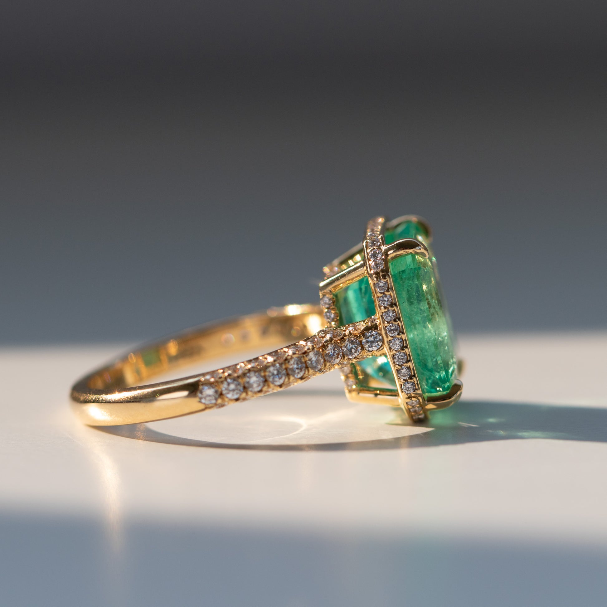 6 Carat  Emerald Ring With Diamonds in 18k gold by Valentina Fine Jewellery HK. Global free shipping including Canada, USA and Singapore.