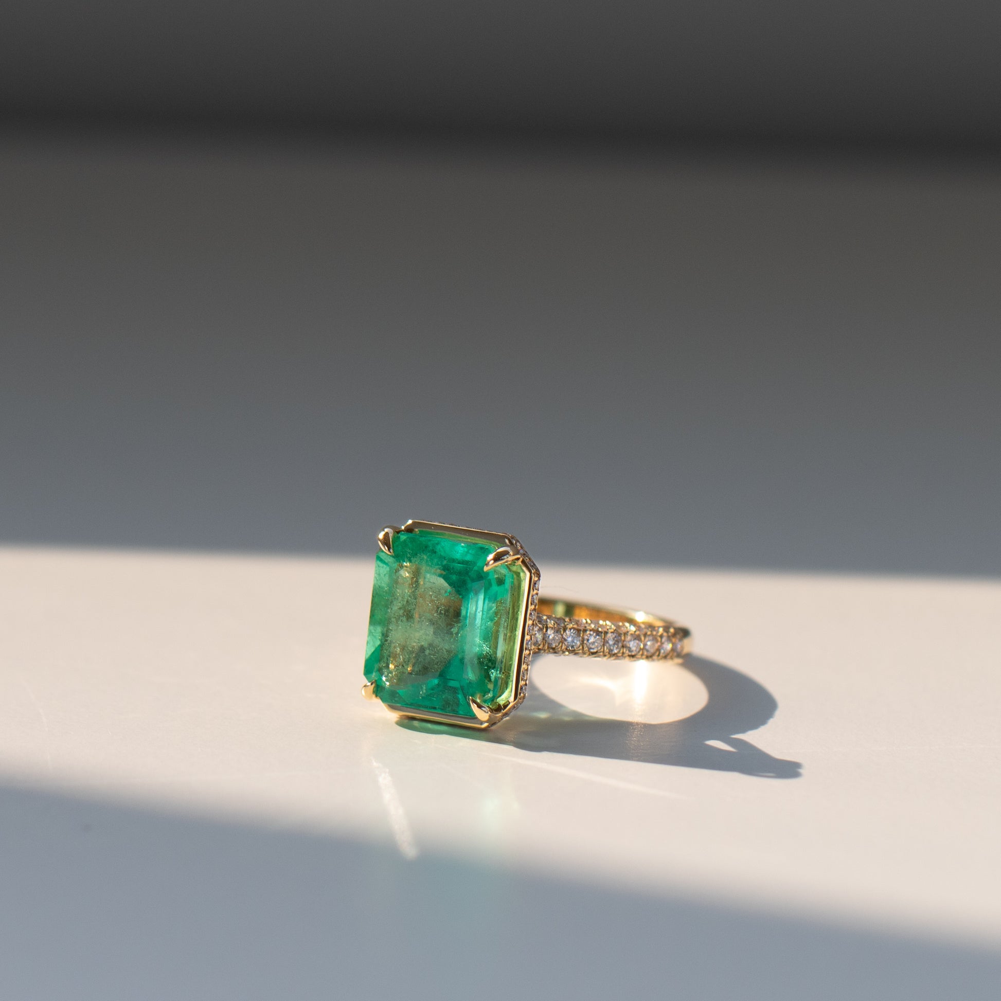 6 Carat  Emerald Ring With Diamonds in 18k gold by Valentina Fine Jewellery HK. Global free shipping including Canada, USA and Singapore.