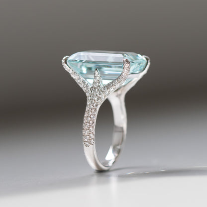 Aquamarine and Diamond mircopave Cocktail Ring in platinum by Valentina Fine Jewellery Hong Kong. Global free shipping including USA, Singapore and Australia