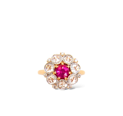 Ruby and rose cut diamond cluster ring in 18k Rose Gold by Valentina Fine Jewellery Hong Kong. Global free shipping including USA, Australia, Singapore, UK And France