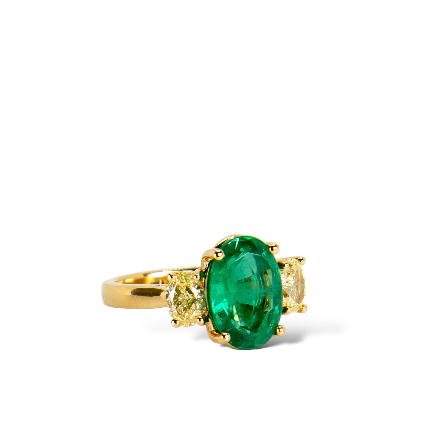 3.54ct Colombian emerald and Fancy Yellow Diamond ring in 18k Yellow Gold by Valentina Fine Jewellery Hong Kong US UK Australia New Zealand Singapore