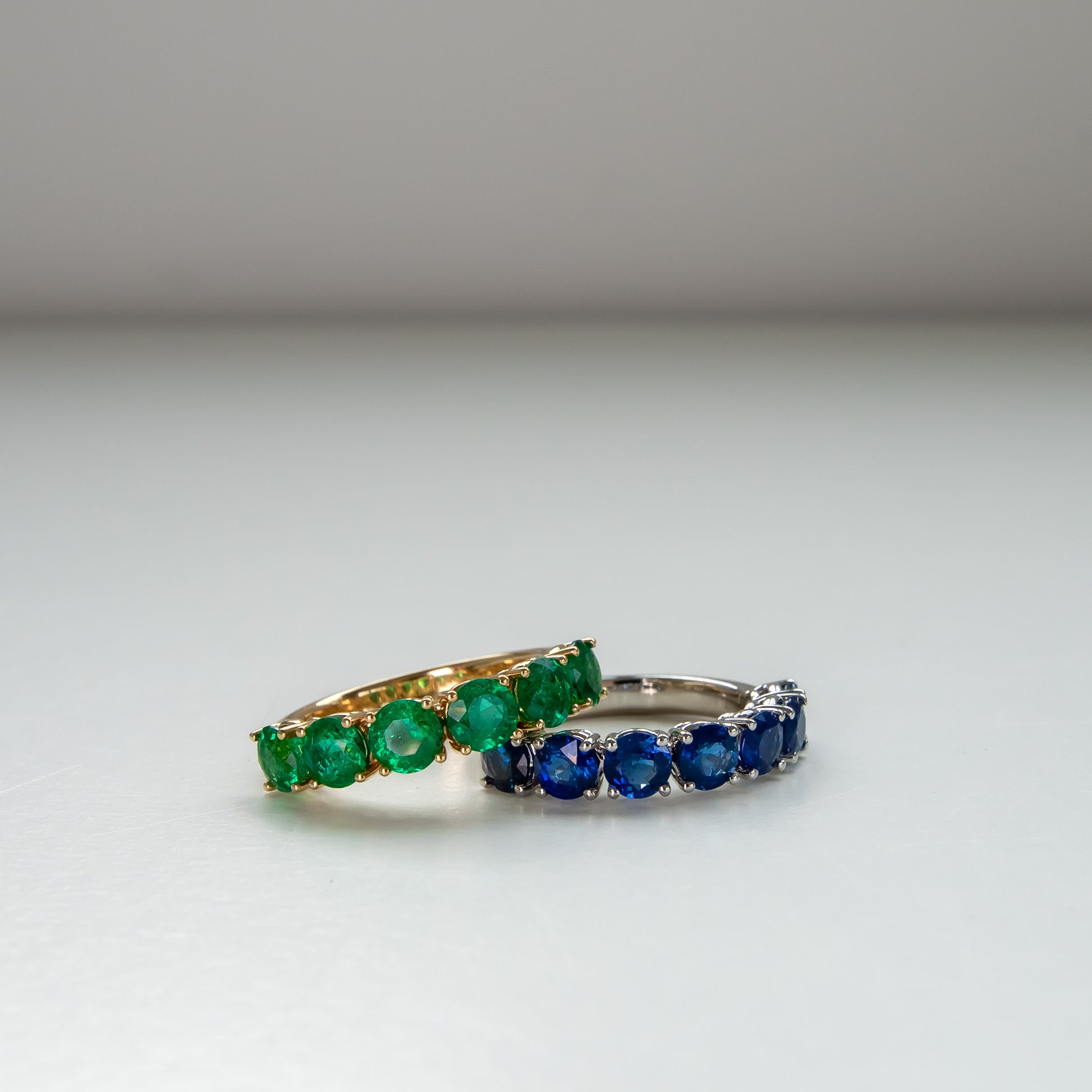 Gemstone eternity rings in gold and platinum by Valentina Fine Jewellery Hong Kong. Global free delivery including USA, UK, Singapore, Dubai and Australia. Sapphire eternity band in gold and platinum