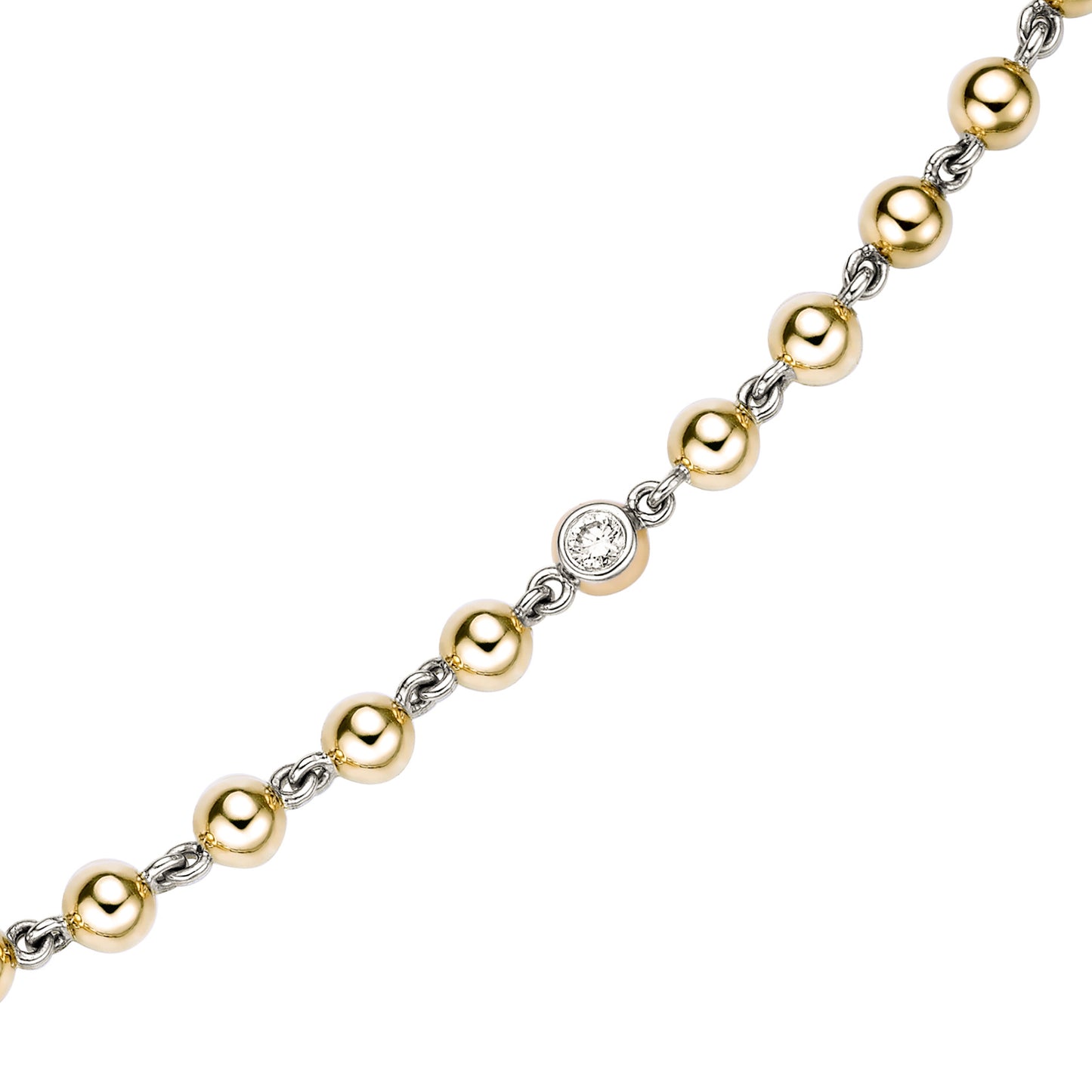 Solid 18k Gold Ball Chain Necklace with Diamonds and Platinum Links