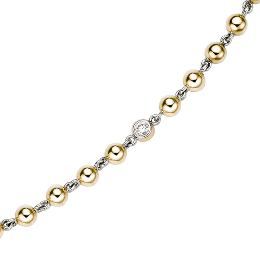 Solid 18k Gold Ball Chain Necklace with Diamonds and Platinum Links