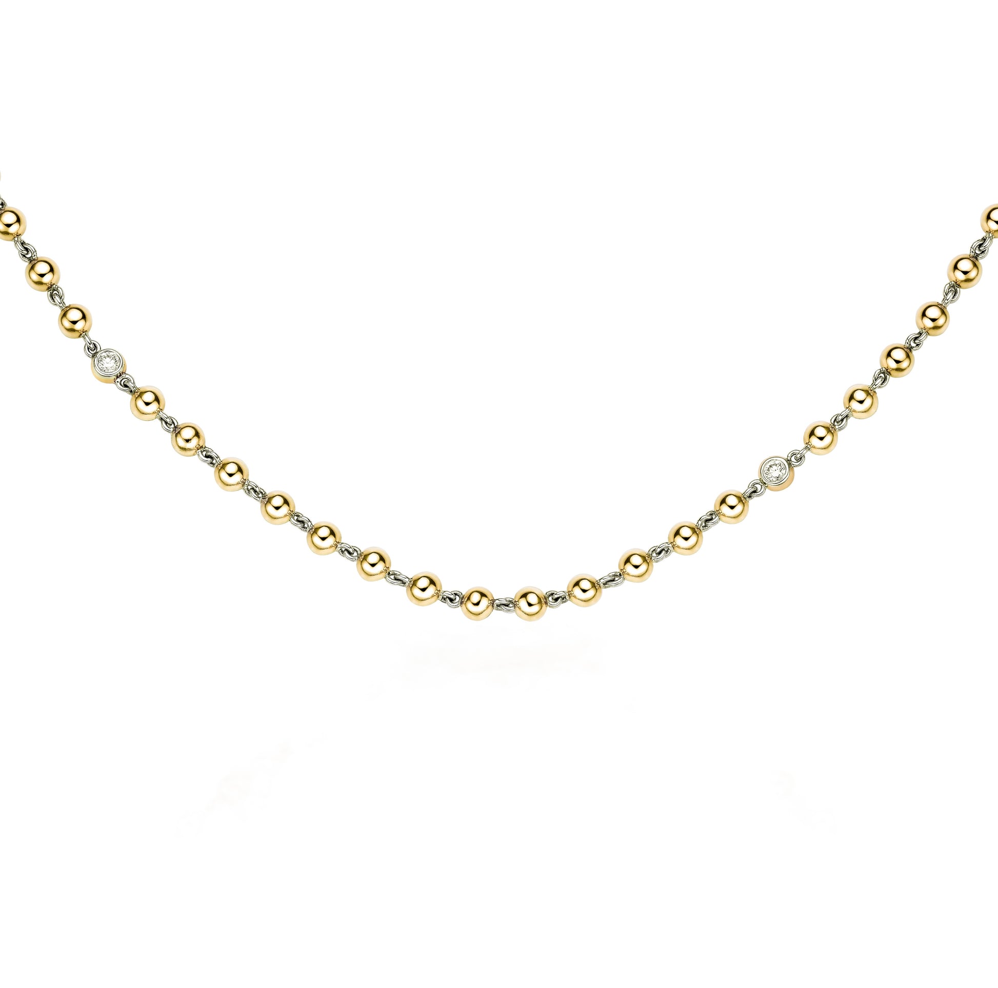 Gold ball chain necklace with diamonds in 18k gold and platinum by Valentina Fine Jewellery Hong Kong.