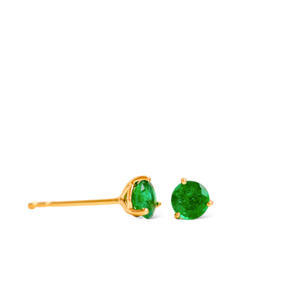 Round Emerald Studs in 18k Yellow Gold by Valentina Fine Jewellery Hong Kong. Global free shipping including UK and USA