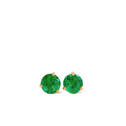 Natural green emerald stud earrings in 18k yellow gold by Valentina Fine Jewellery Hong Kong USA. Green emerald studs