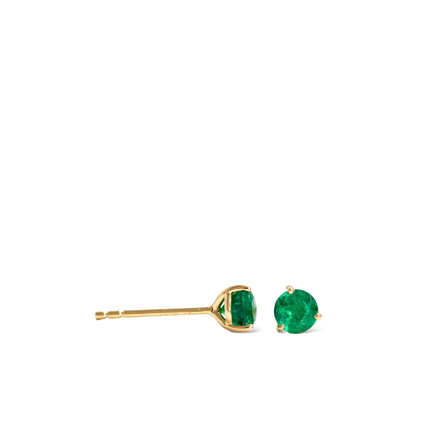 Natural green emerald stud earrings in 18k yellow gold by Valentina Fine Jewellery Hong Kong USA. Green emerald studs