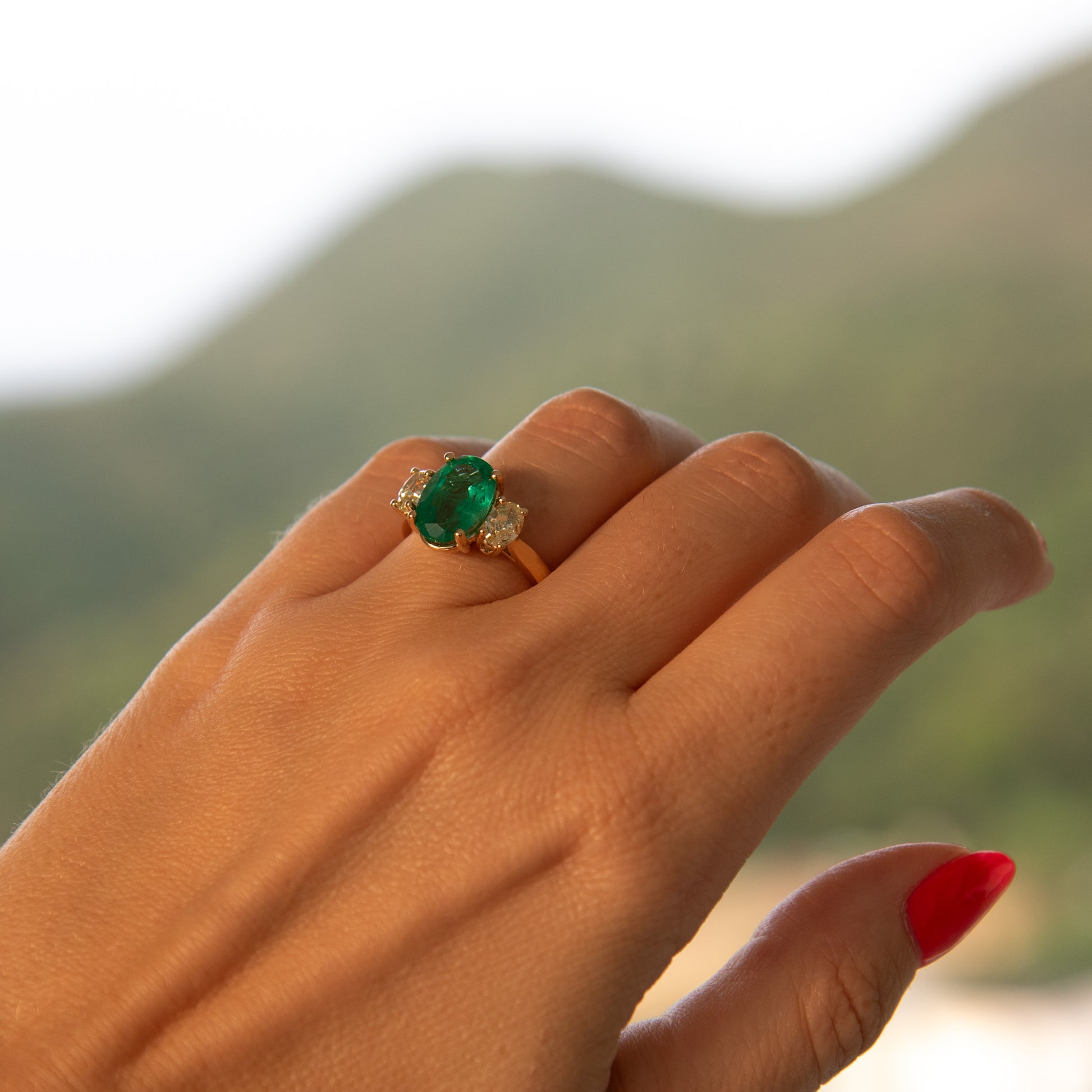 3.54ct Colombian emerald and Fancy Yellow Diamond ring in 18k Yellow Gold by Valentina Fine Jewellery Hong Kong US UK Australia New Zealand Singapore. Colombian emerald jewellery.