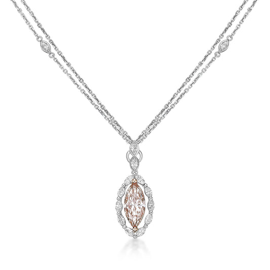 Marquise diamond double chain necklace in 18k with gold by Valentina Fine Jewellery Hong Kong. Global free shipping including USA, UK, Australia and New Zealand.