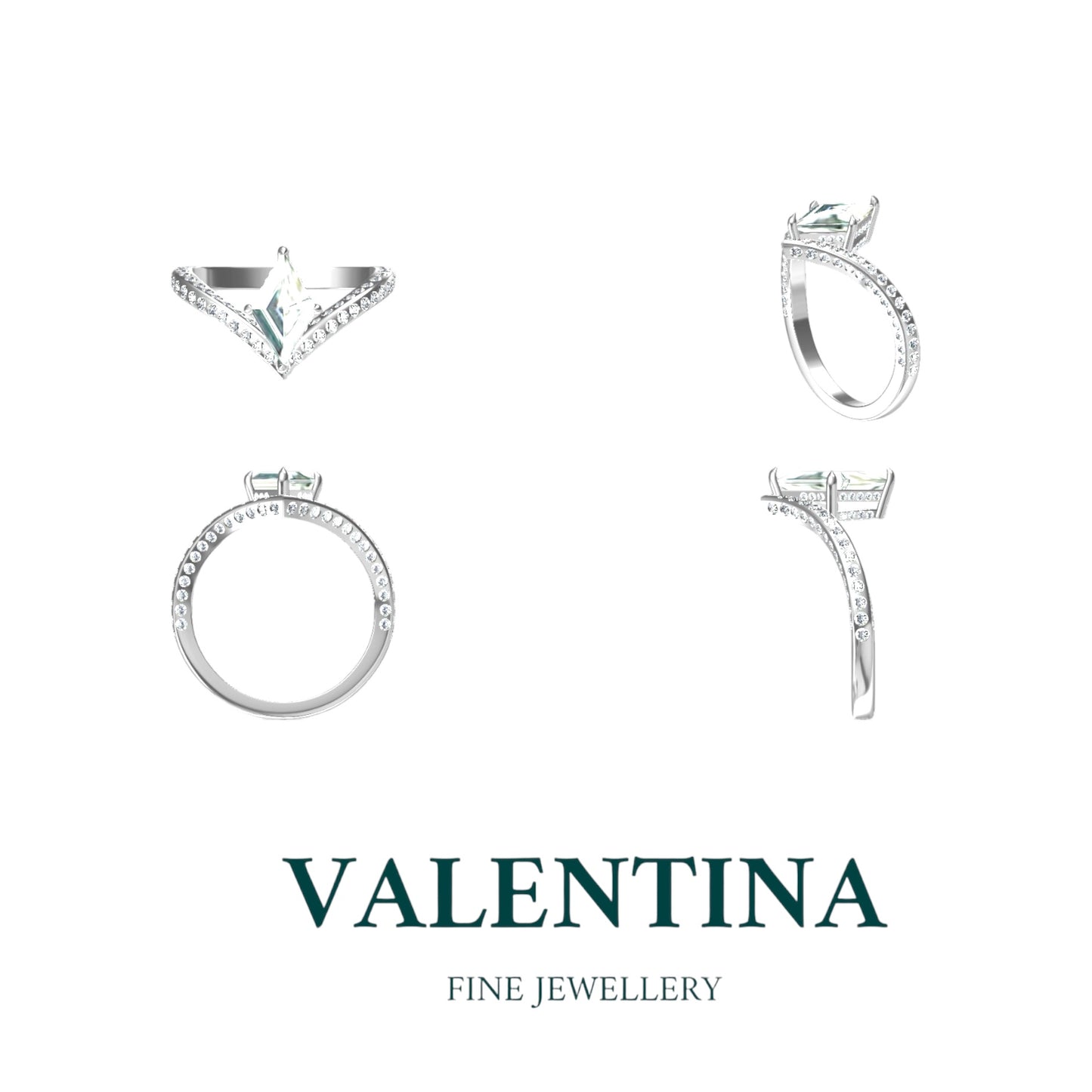 Lozenge cut diamond engagement ring by Valentina Fine Jewellery Hong Kong. Global free shipping including UK, USA, Australia and Singapore.