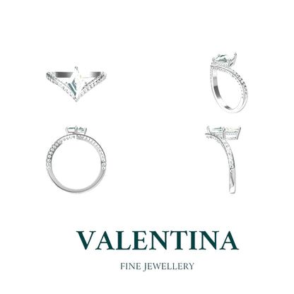 Lozenge cut diamond engagement ring by Valentina Fine Jewellery Hong Kong. Global free shipping including UK, USA, Australia and Singapore.