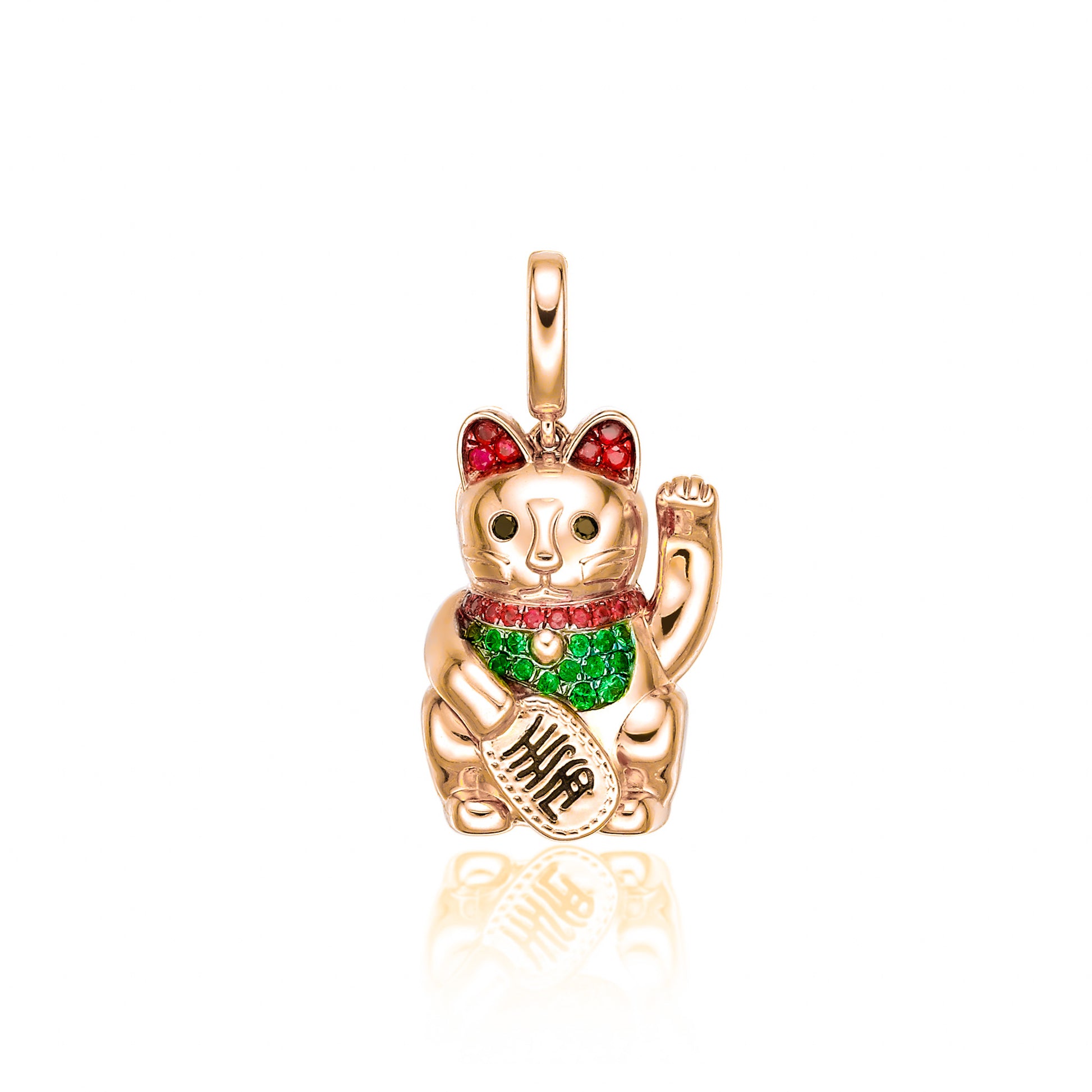 Lucky Cat Pendant in 18k yellow gold by Valentina Fine Jewellery Hong Kong. Global free shipping including USA. 18K 黄金招财猫吊坠 香港