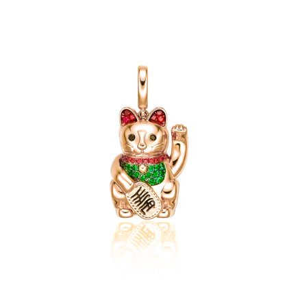 Lucky Cat Pendant in 18k yellow gold by Valentina Fine Jewellery Hong Kong. Global free shipping including USA. 18K 黄金招财猫吊坠 香港