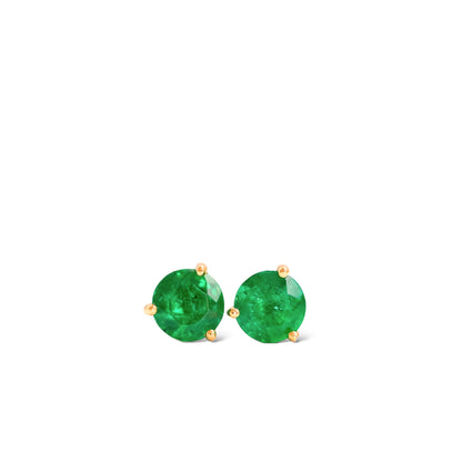 Round Emerald Studs in 18k Yellow Gold by Valentina Fine Jewellery Hong Kong. Global free shipping including UK and USA