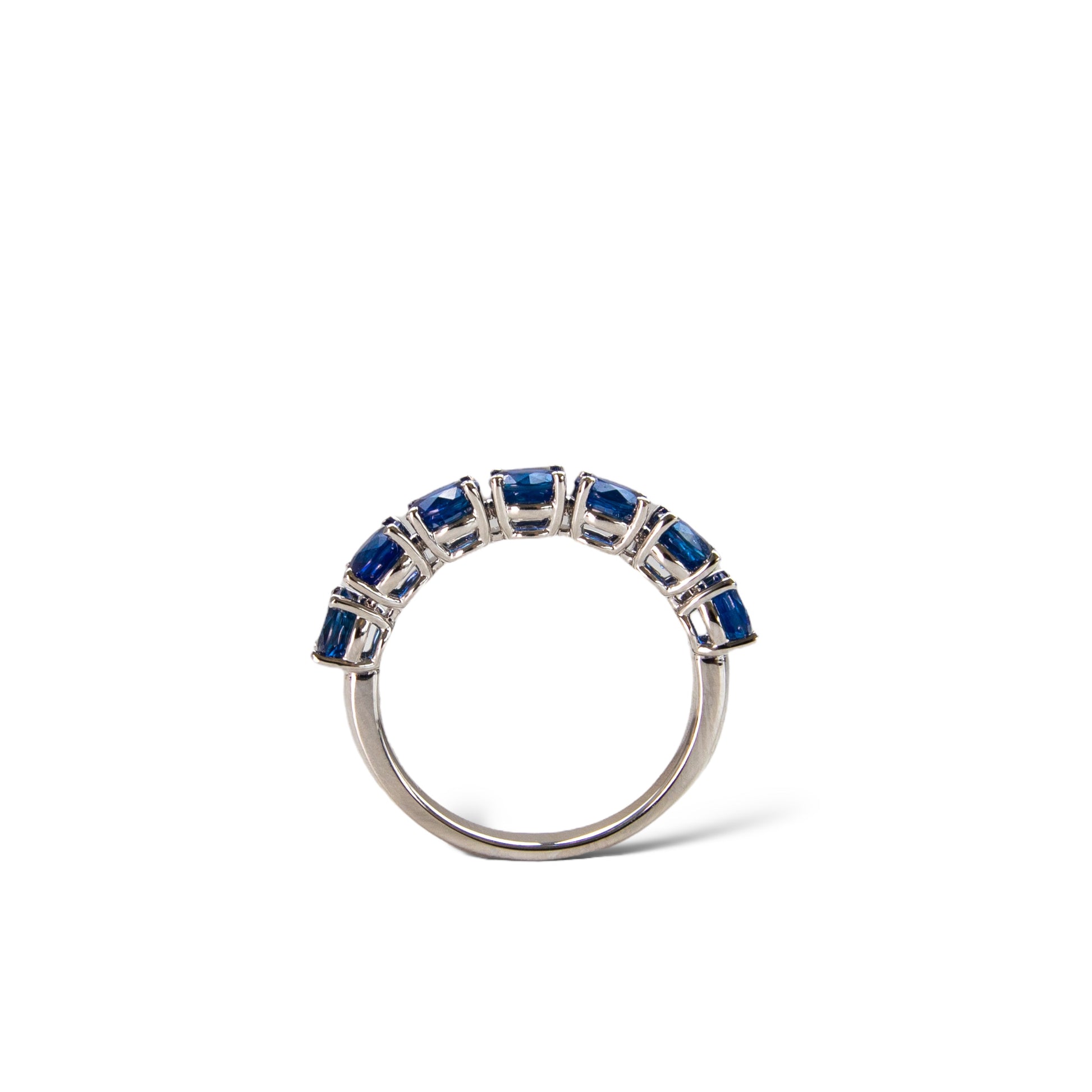 Blue sapphire eternity ring, sapphire eternity band, round sapphire ring, sapphire engagement ring, ceylon sapphire, eternity band in platinum by Valentina Fine Jewellery Hong Kong. Global free delivery including USA, UK, Singapore, Dubai and Australia 