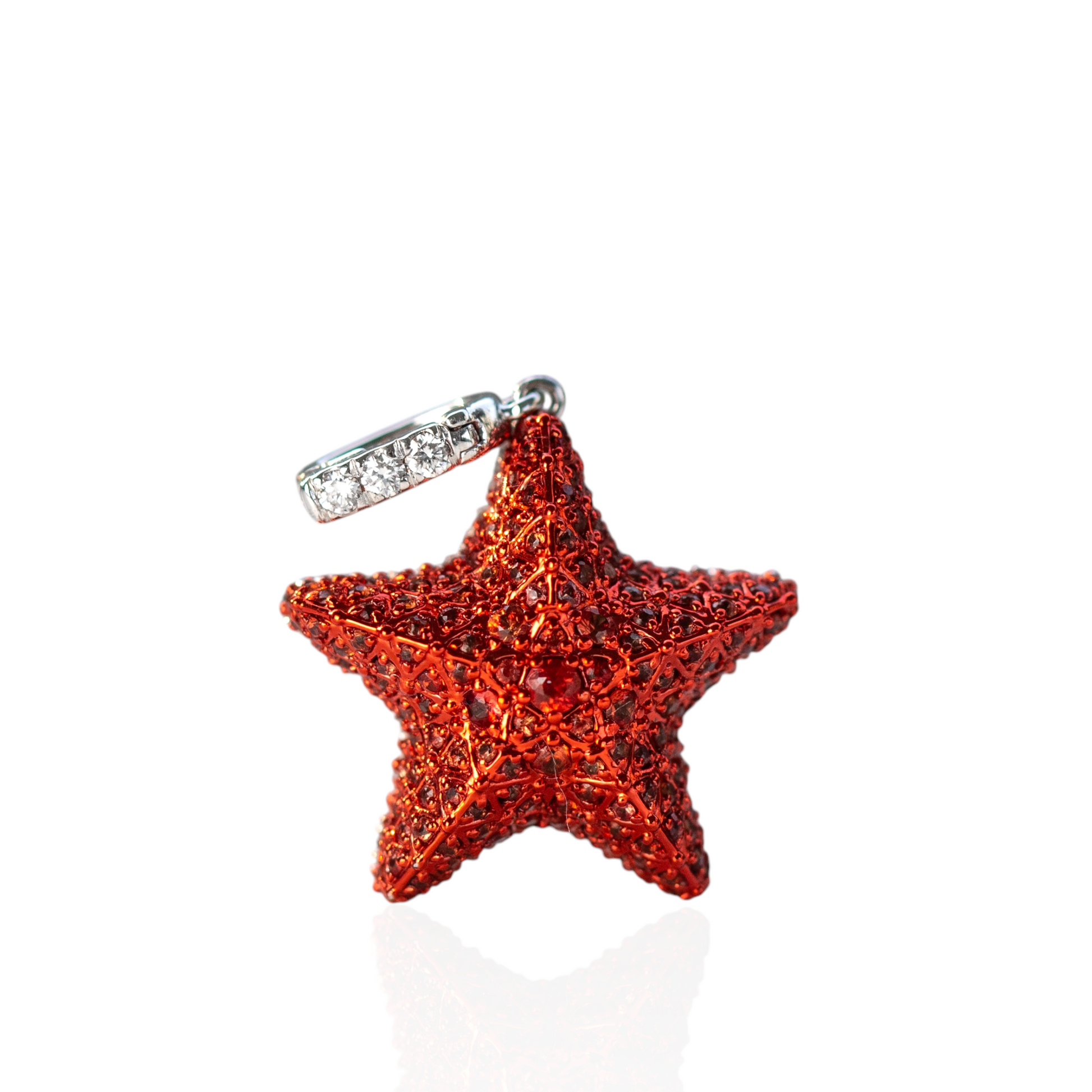 Starfish diamond and orange sapphire charm pendant in 18k white gold by Valentina Fine Jewellery Hong Kong. Global free shipping including USA, UK, Australia and Singapore. 