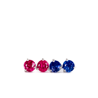 Round pinkish red ruby studs in platinum by Valentina Fine Jewellery Hong Kong USA