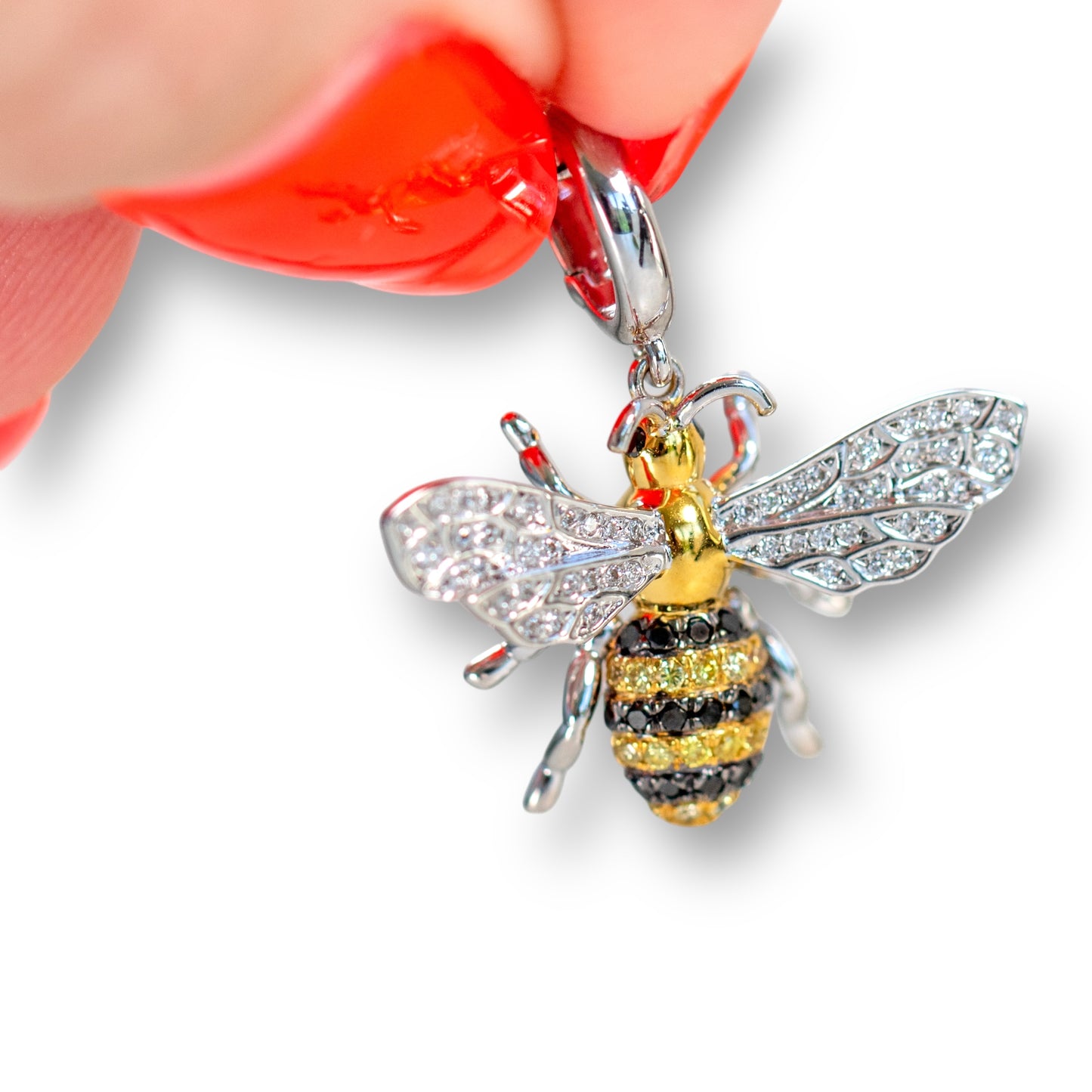 18k Yellow and White Gold and diamond bee pendant charm by Valentina Fine Jewellery Hong Kong. Global free shipping including UK and USA