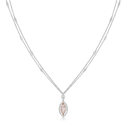 Marquise diamond double chain necklace in 18k with gold by Valentina Fine Jewellery Hong Kong. Global free shipping including USA, UK, Australia and New Zealand.