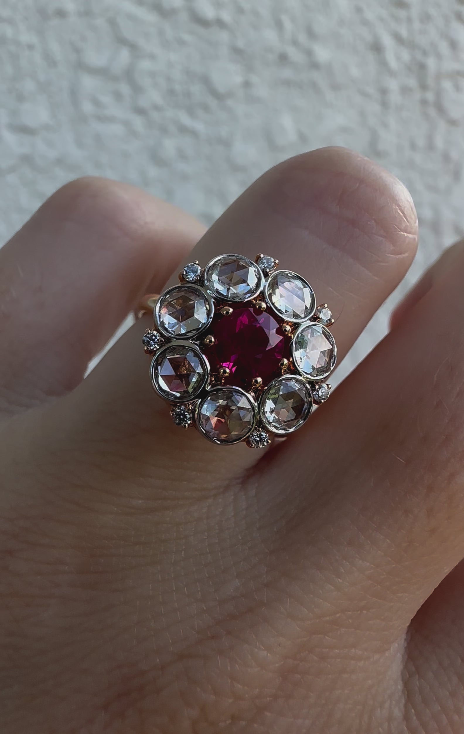 Ruby and rose cut diamond cluster ring in 18k Rose Gold by Valentina Fine Jewellery Hong Kong. Global free shipping including USA, Australia, Singapore, UK And France