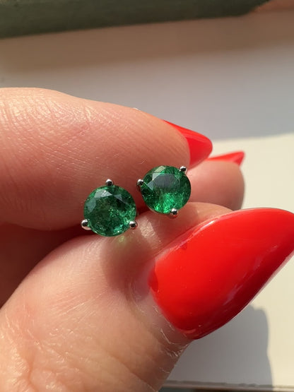 Round Emerald Studs in Platinum by Valentina Fine Jewellery Hong Kong. Complimentary worldwide delivery including USA