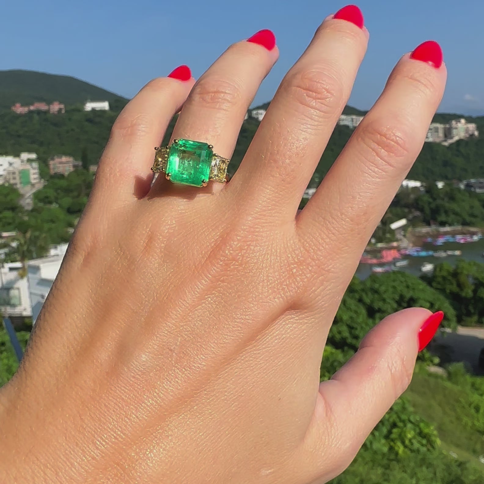 6 carat Colombian Emerald and Yellow Diamond Ring GIA by Valentina Fine Jewellery, complimentary global shipping including USA