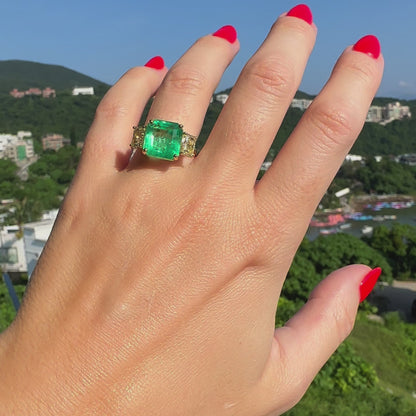 6 carat Colombian Emerald and Yellow Diamond Ring GIA by Valentina Fine Jewellery, complimentary global shipping including USA