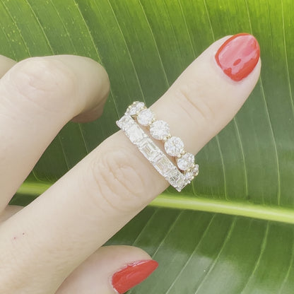 East west set eternity ring with emerald cut diamonds in platinum by Valentina Fine Jewellery Hong Kong. Global free shipping including USA, Australia, UK, Singapore and Taiwan.