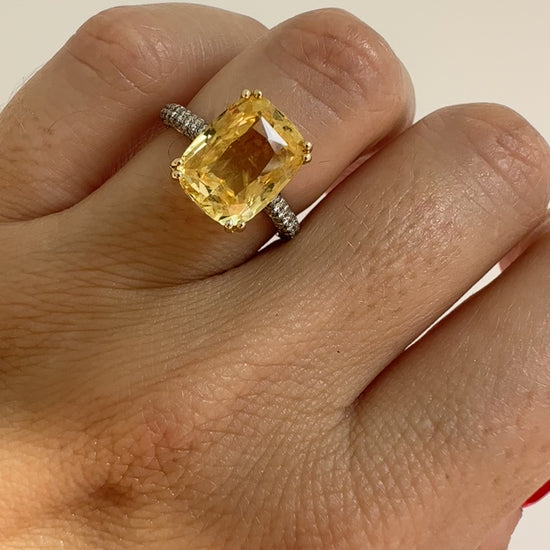 6 carat yellow sapphire and diamond engagement ring in 18k gold by Valentina Fine Jewellery Hong Kong. Global free shipping including USA, Australia, Canada, Singapore and Dubai