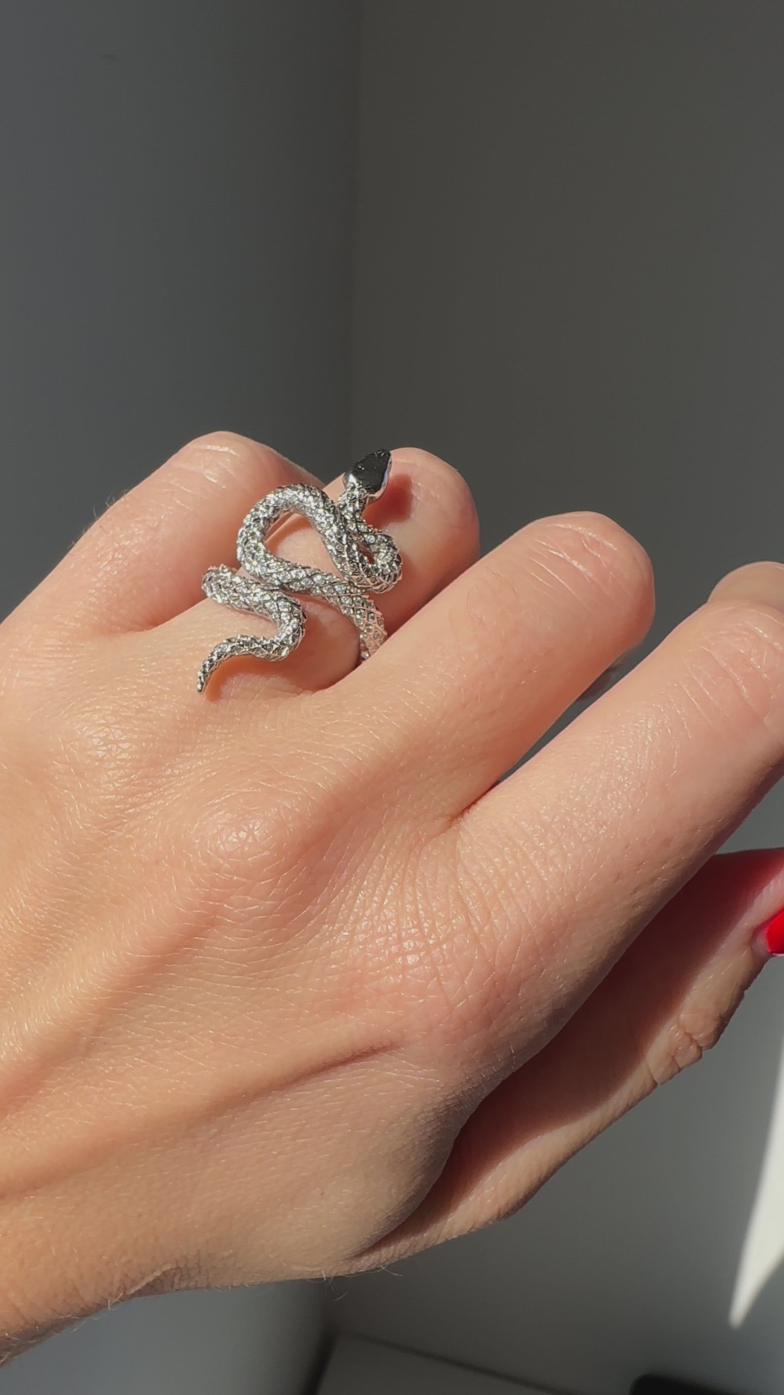 Solid gold snake diamond ring on hand in 18k gold  by Valentina Fine Jewellery Hong Kong. Global free shipping including USA, Singapore, Dubai and Australia