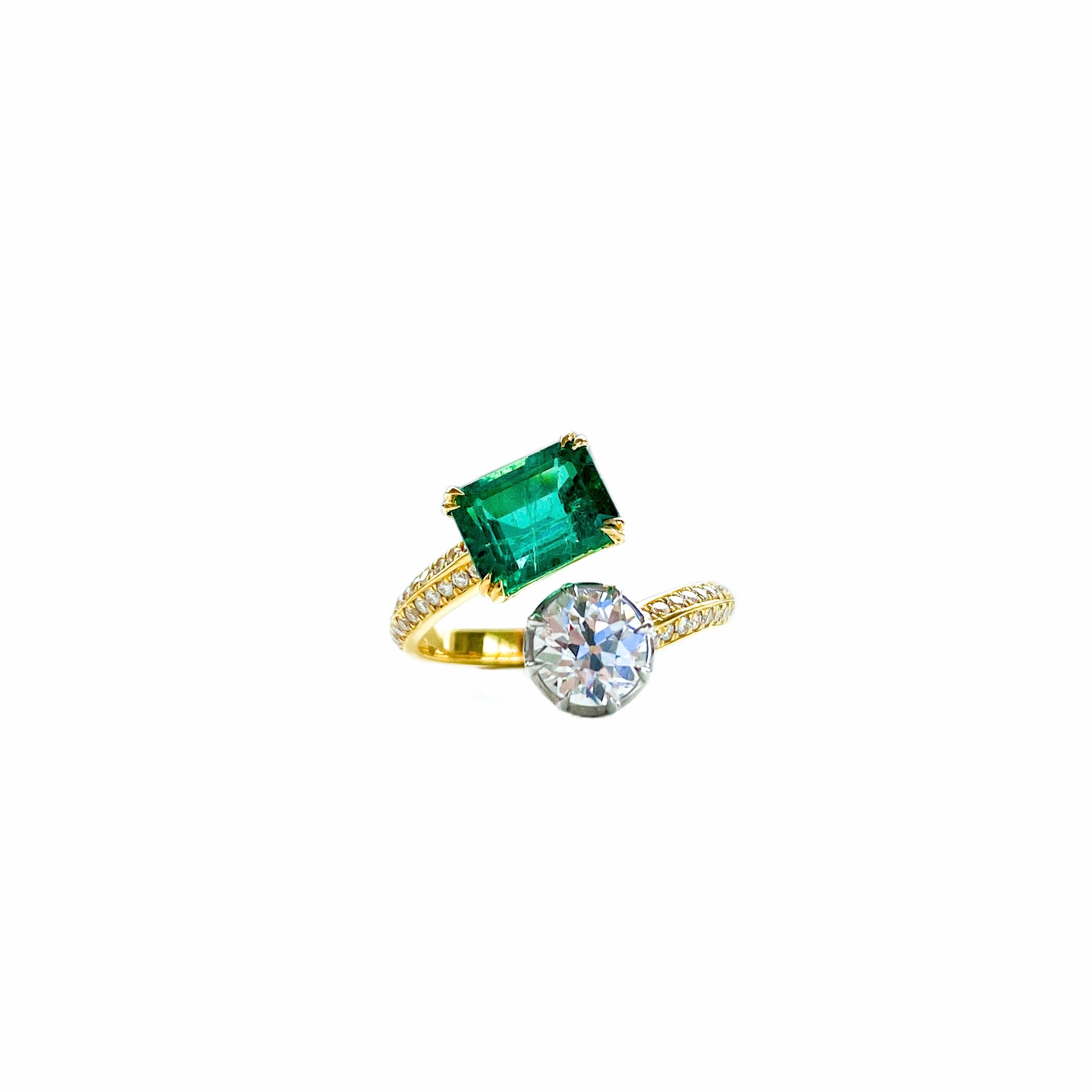 Antique Edwardian Diamond and Emerald Toi et Moi Ring – KFK, Inc.