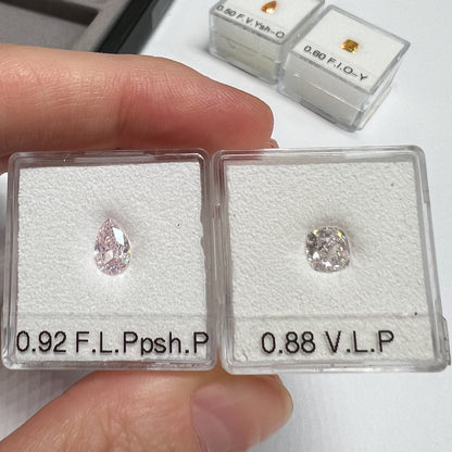Fancy Light Purplish Pink GIA Certified Colour Diamonds, Pear Cut and Cushion Cut